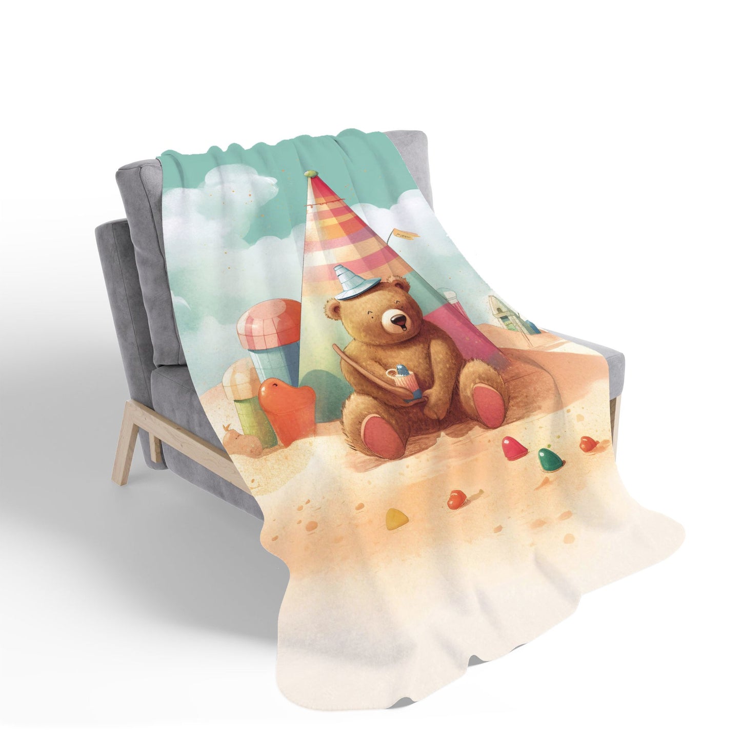 A Bear On A Beach Holiday Sherpa Blanket