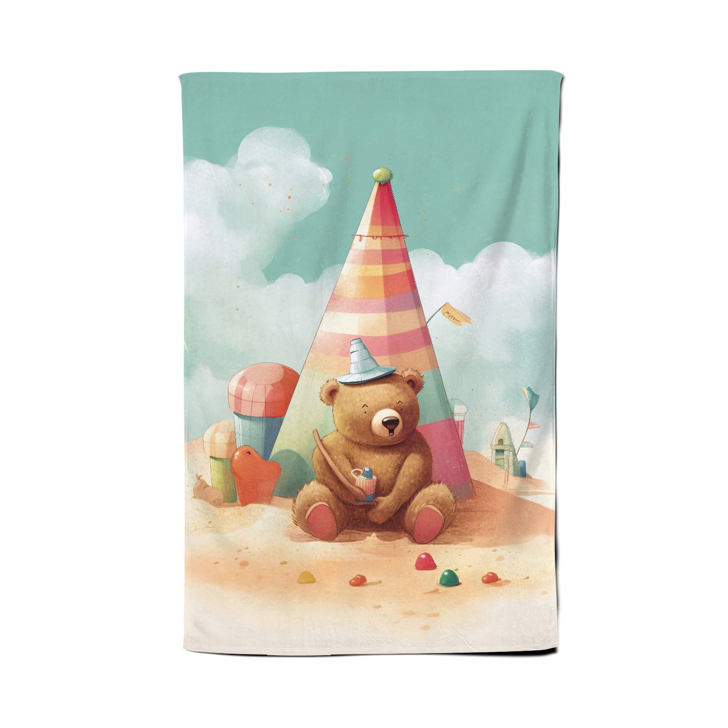 A Bear On A Beach Holiday Tea Towel