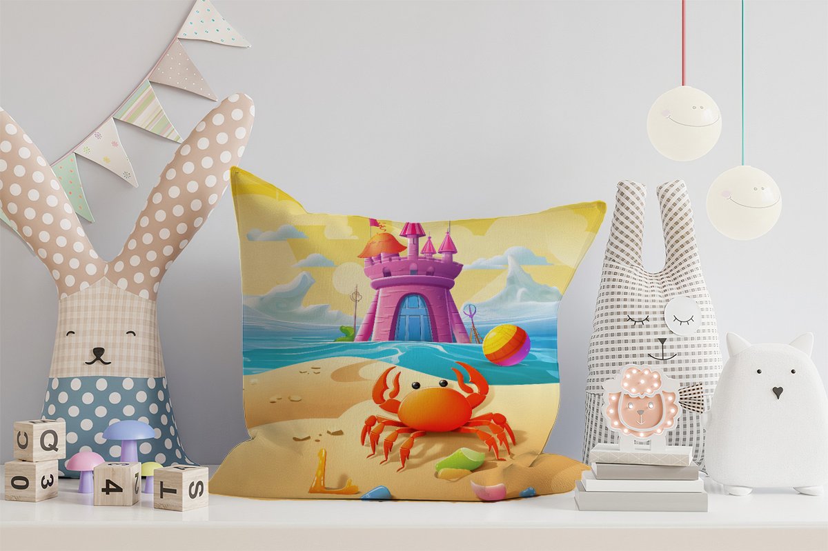 Orange Crab On A Beach Holiday Cushions