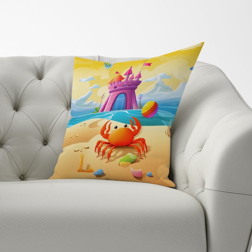 Orange Crab On A Beach Holiday Cushions
