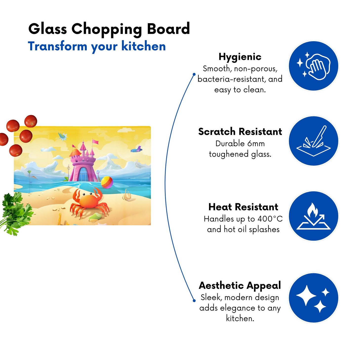 Orange Crab On A Beach Holiday Glass Chopping Board