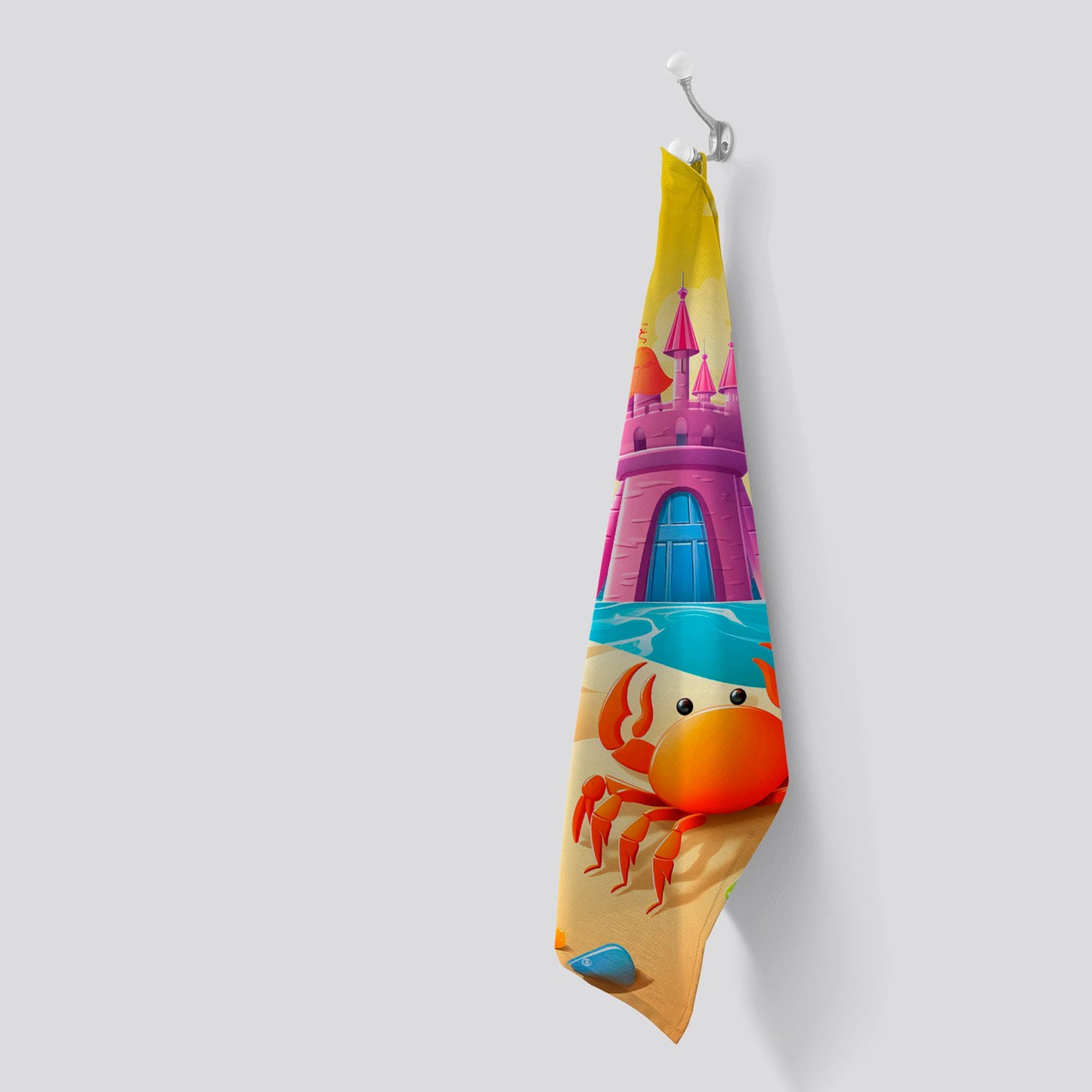 Orange Crab On A Beach Holiday Tea Towel