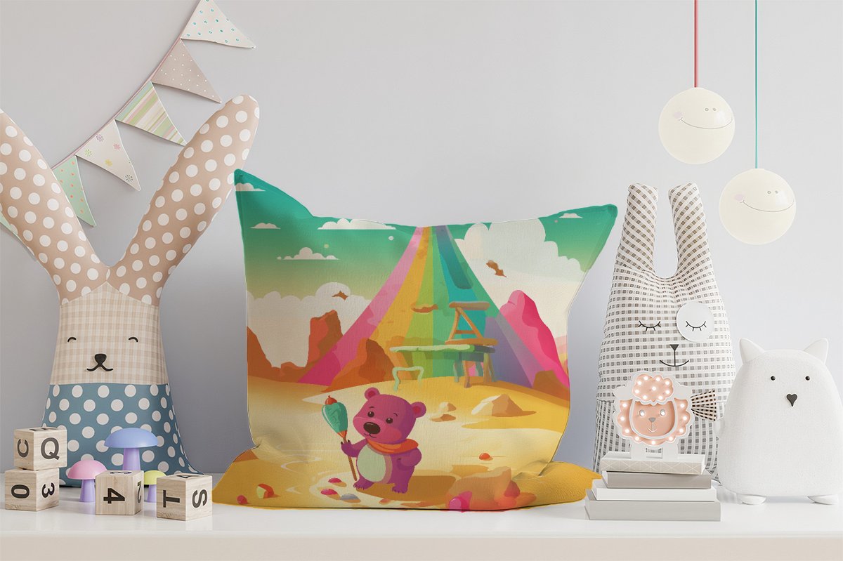 Purple Bear On A Beach Holiday Cushions