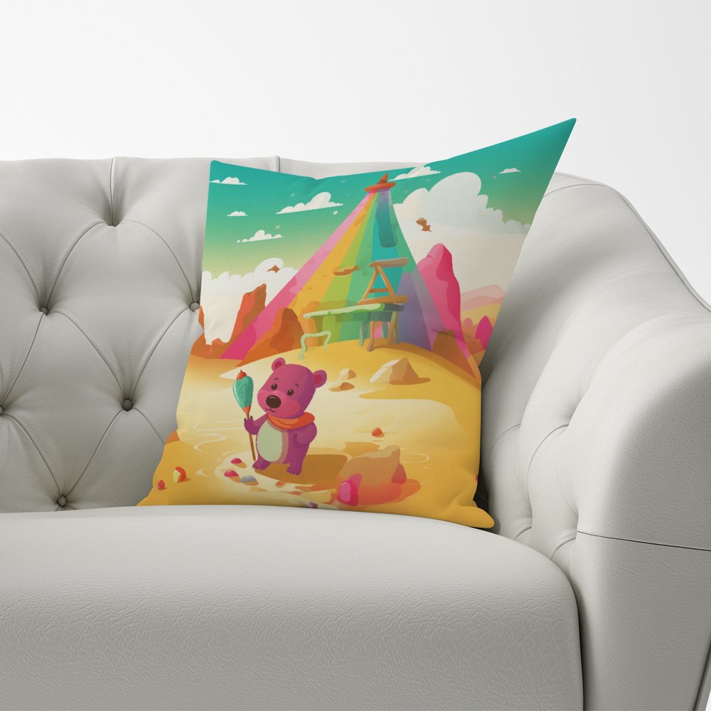 Purple Bear On A Beach Holiday Cushions