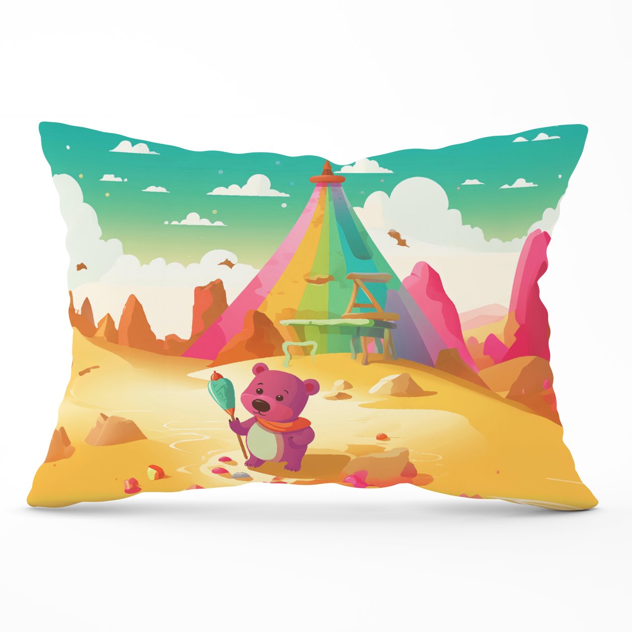 Purple Bear On A Beach Holiday Cushions