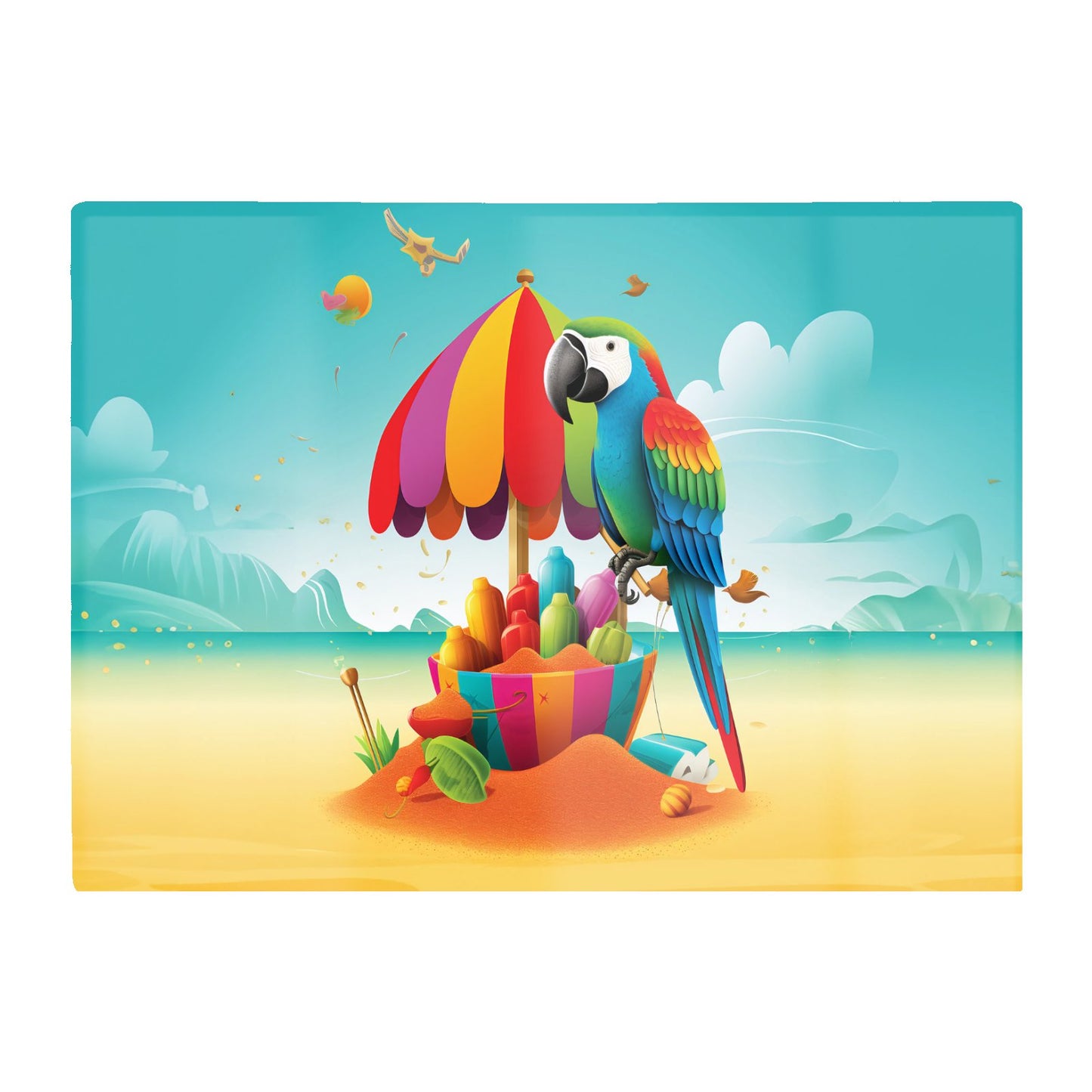 Parrot On A Beach Holiday Glass Chopping Board