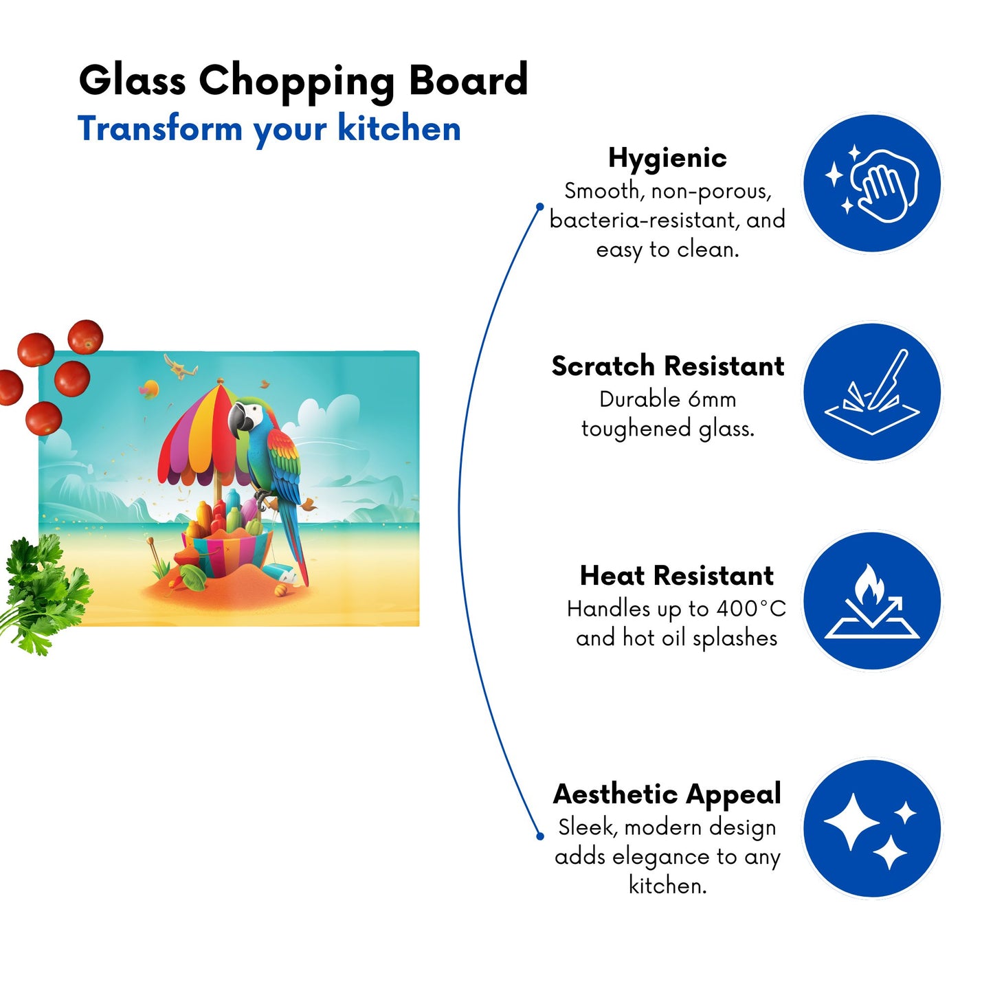 Parrot On A Beach Holiday Glass Chopping Board