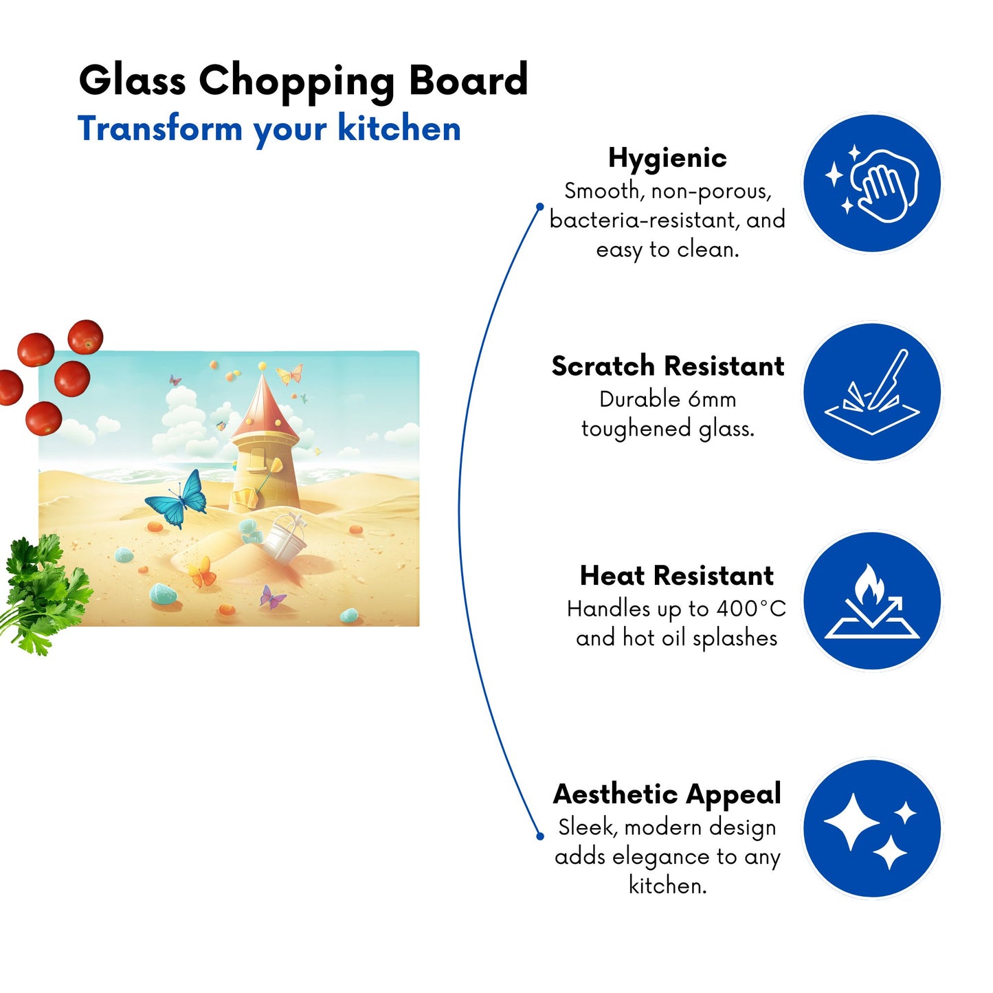 Butterflies On A Beach Holiday Glass Chopping Board