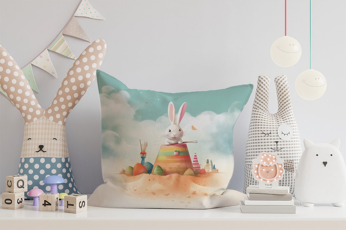 White Rabbit On A Beach Holiday Cushions