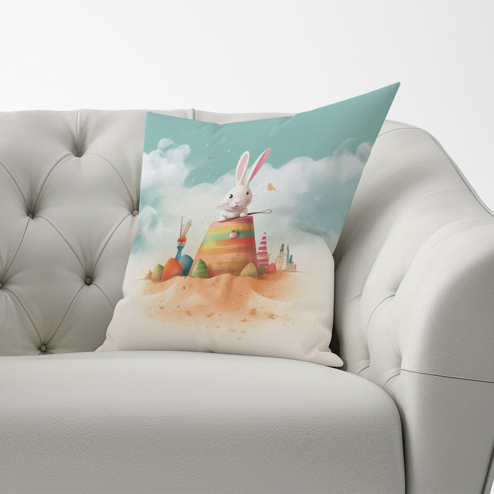 White Rabbit On A Beach Holiday Cushions