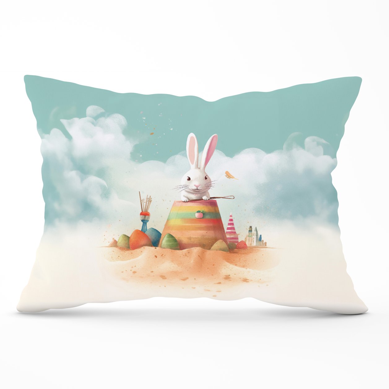 White Rabbit On A Beach Holiday Cushions