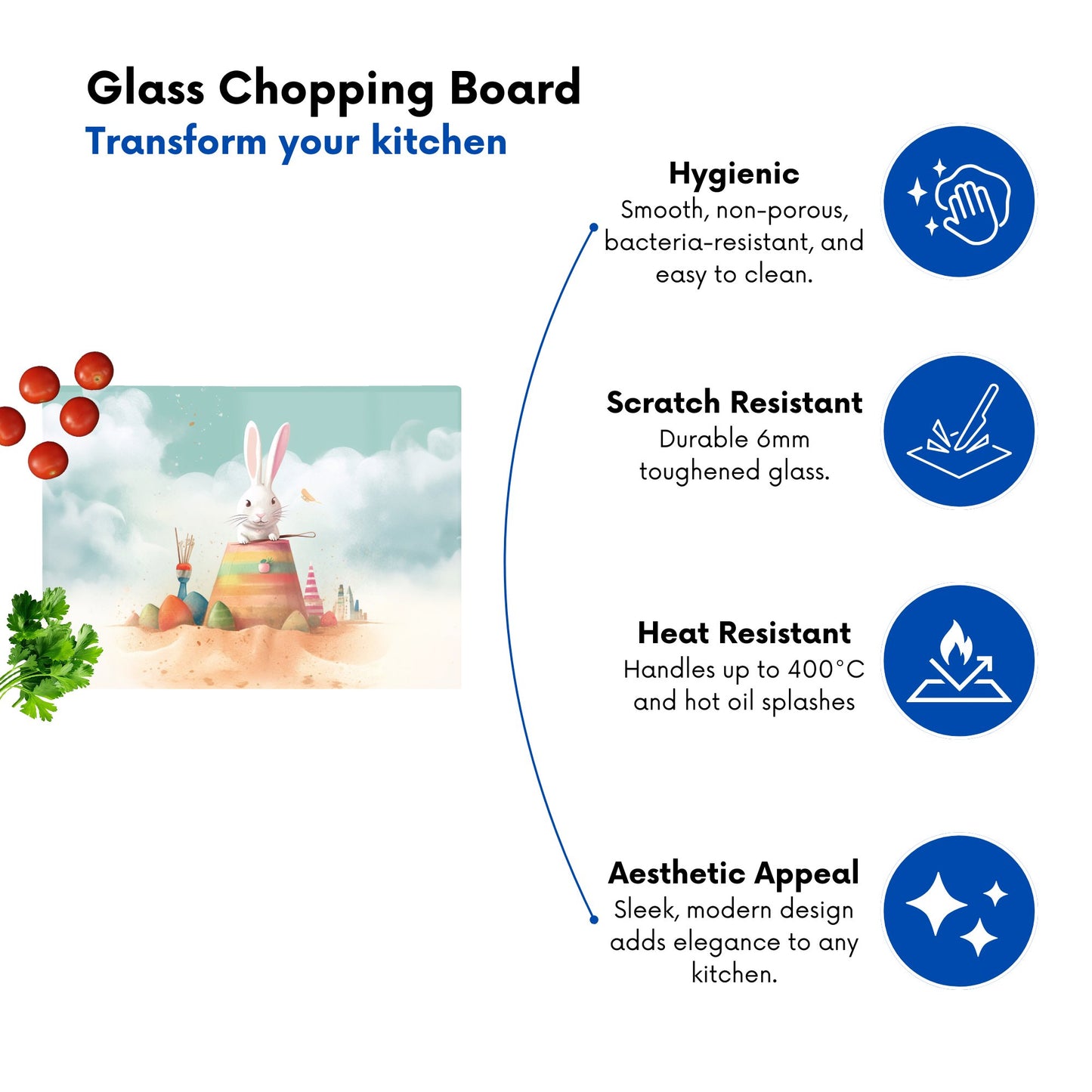 White Rabbit On A Beach Holiday Glass Chopping Board