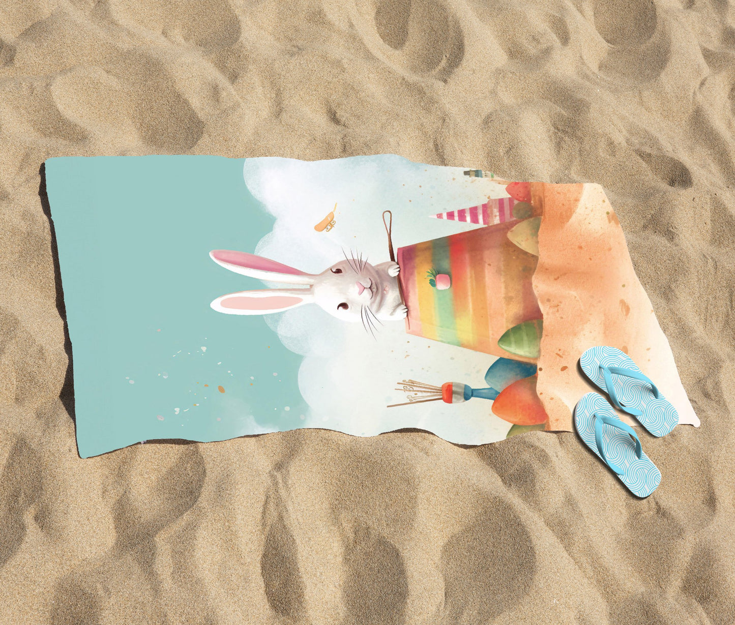 White Rabbit On A Beach Holiday Beach Towel