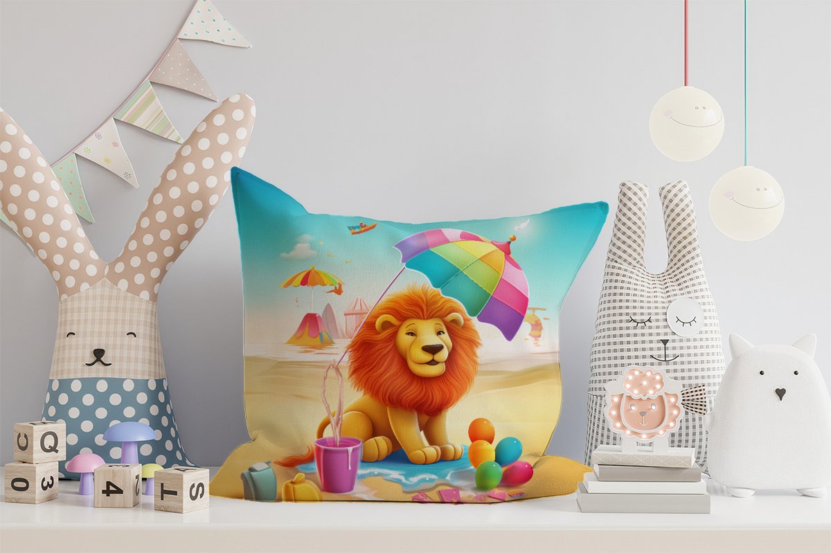 Lion On A Beach Holiday Cushions