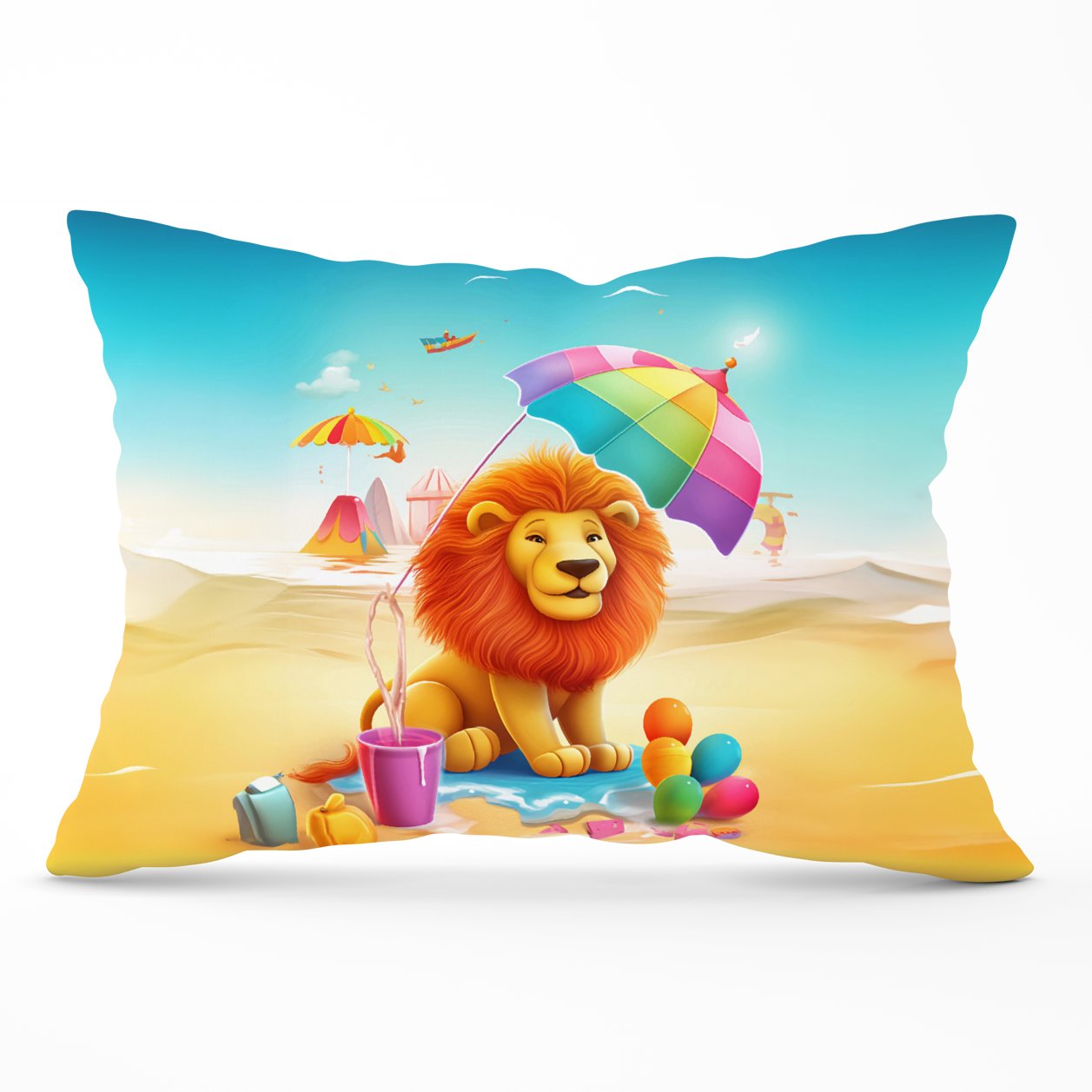 Lion On A Beach Holiday Cushions
