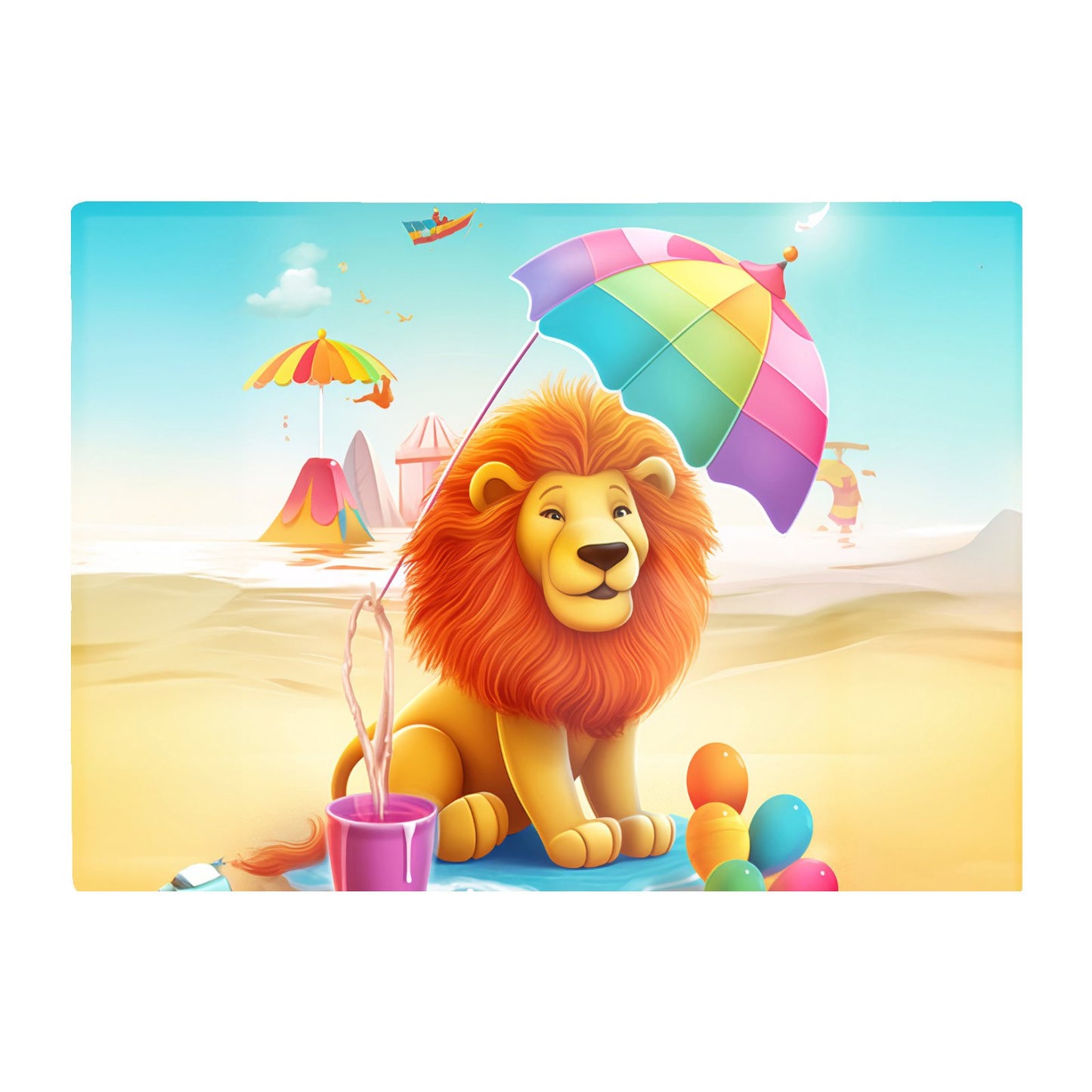 Lion On A Beach Holiday Glass Chopping Board