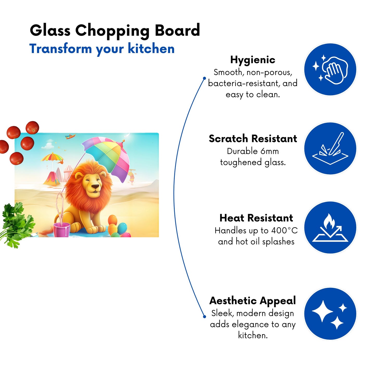 Lion On A Beach Holiday Glass Chopping Board