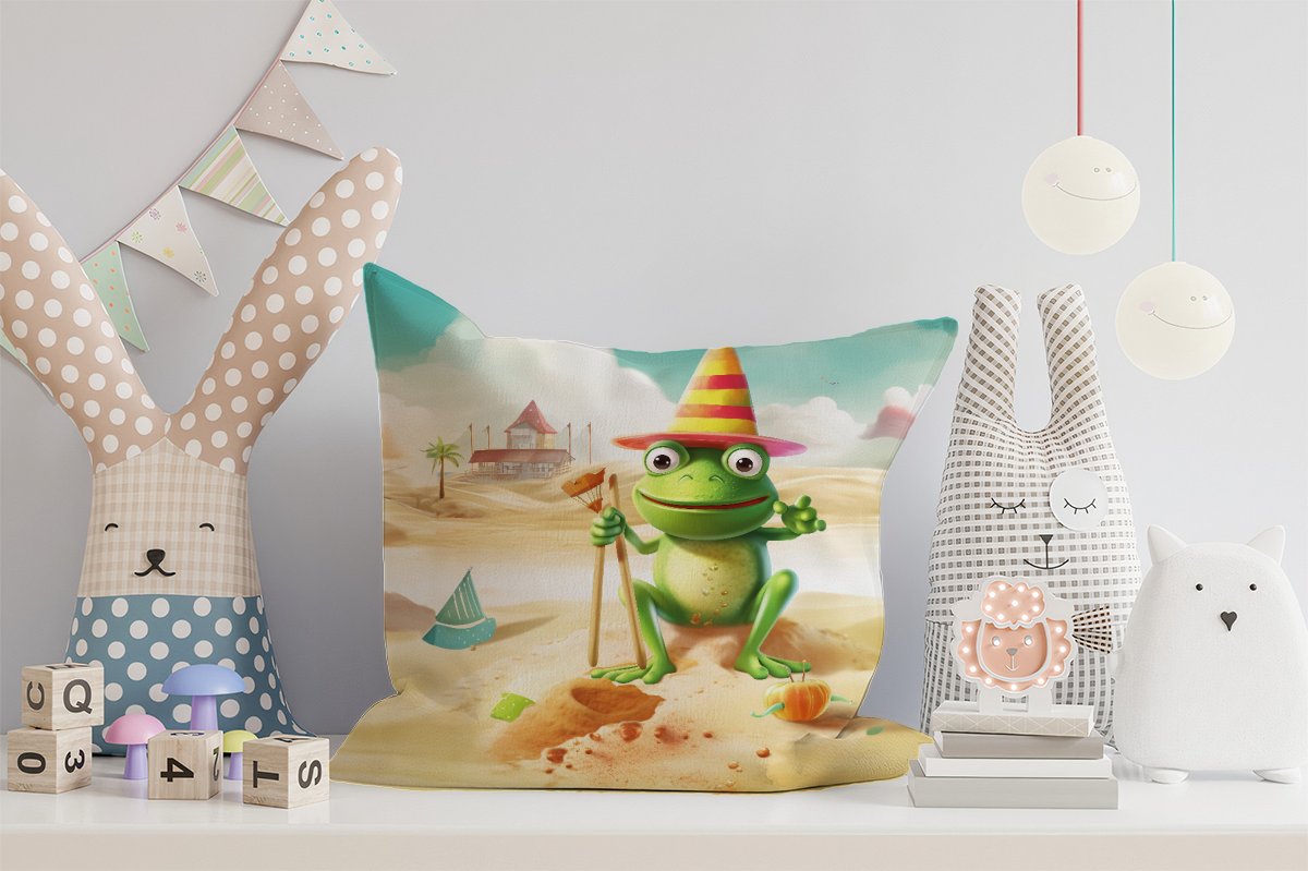 Happy Frog On A Beach Holiday Cushions