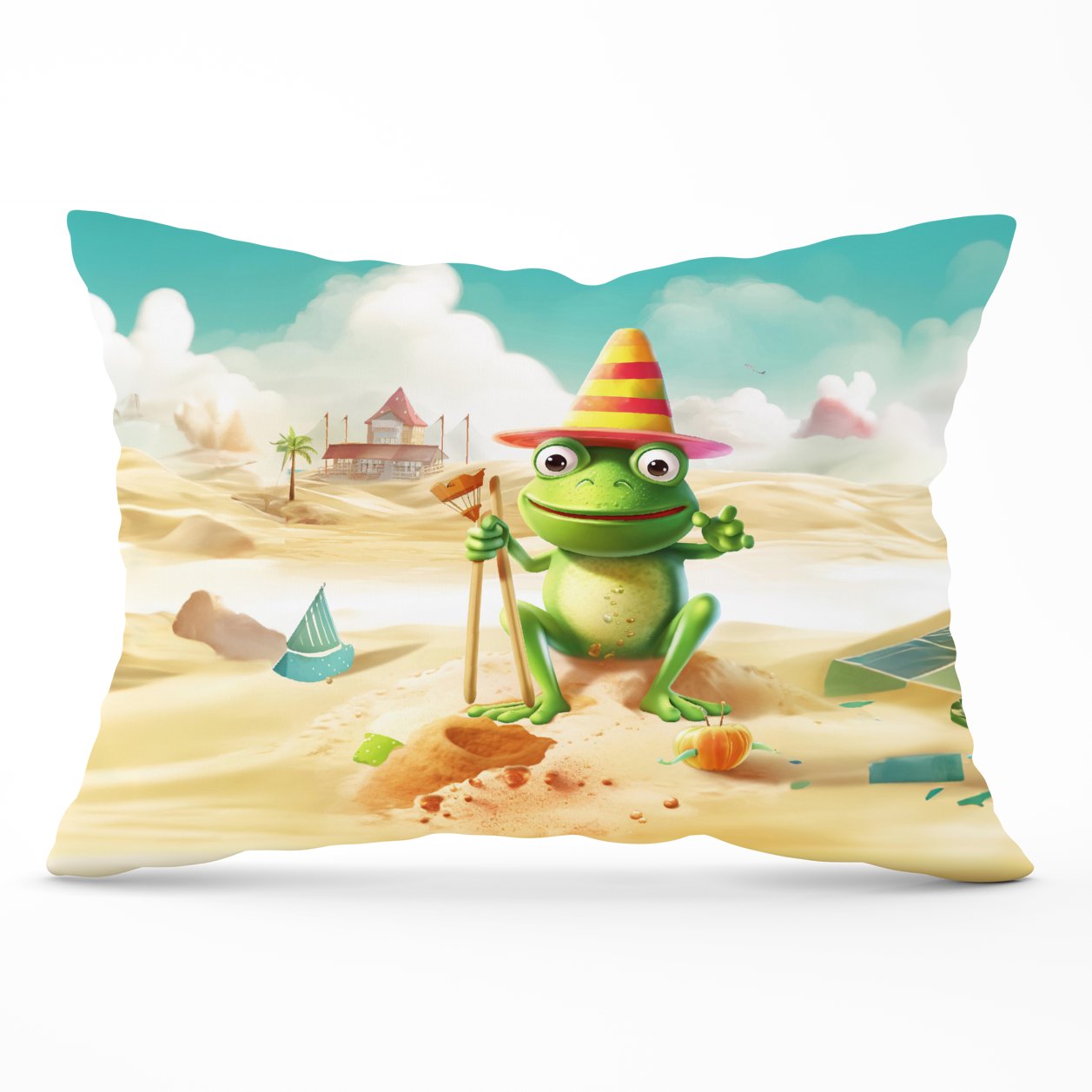 Happy Frog On A Beach Holiday Cushions