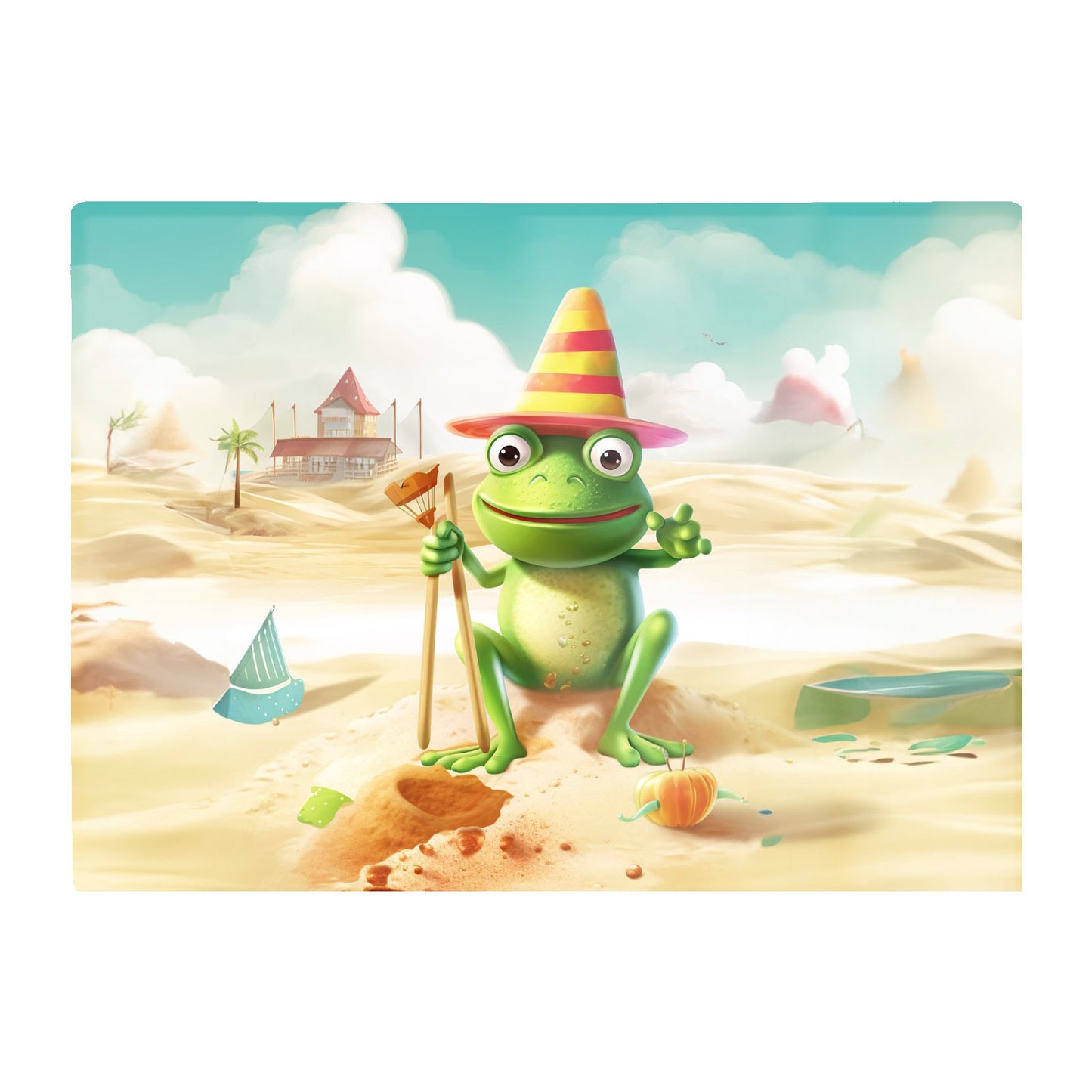 Happy Frog On A Beach Holiday Glass Chopping Board