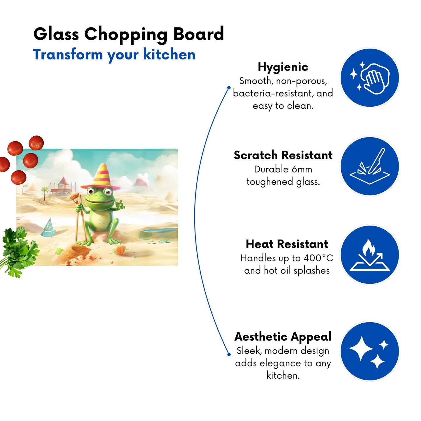 Happy Frog On A Beach Holiday Glass Chopping Board