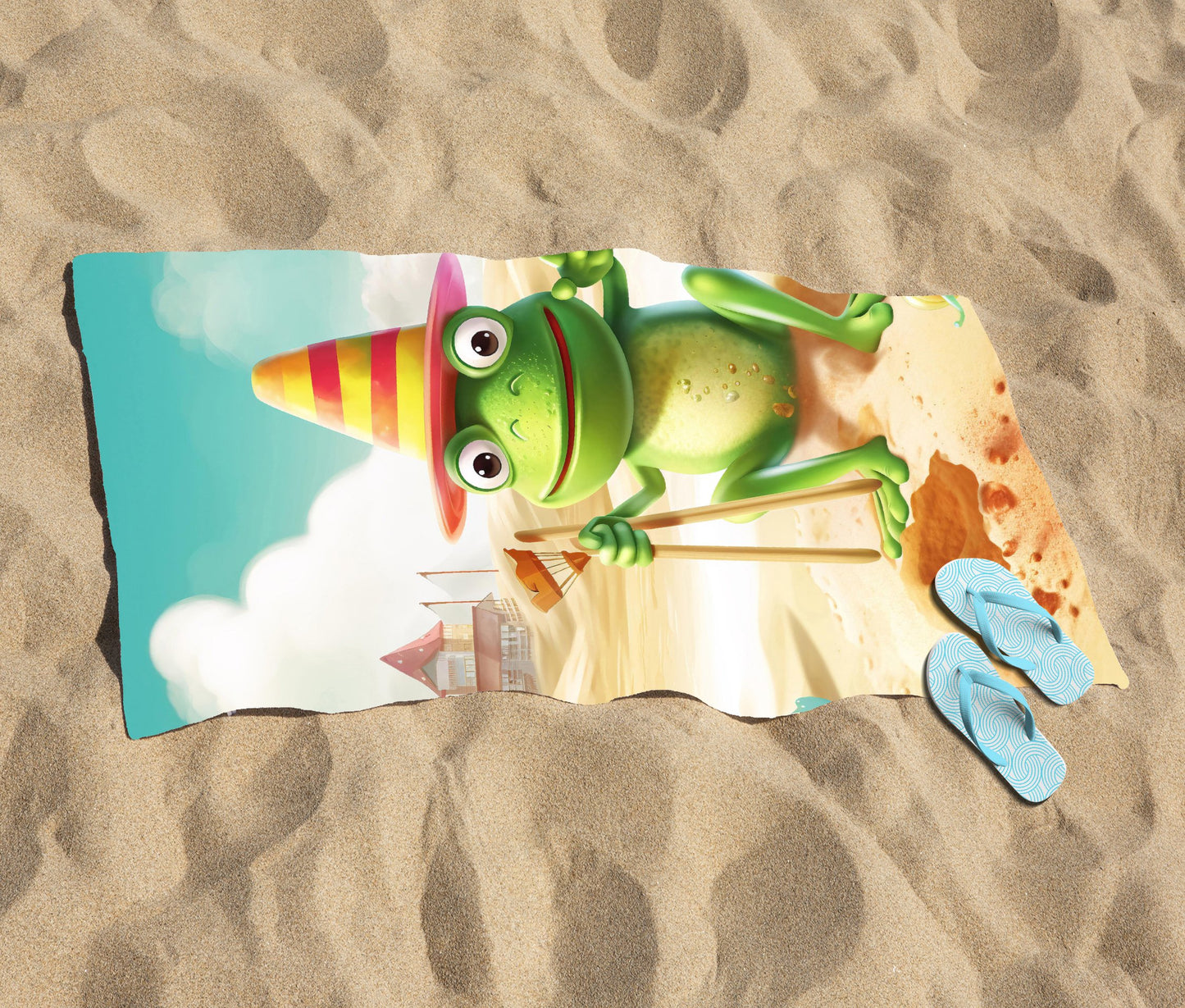 Happy Frog On A Beach Holiday Beach Towel