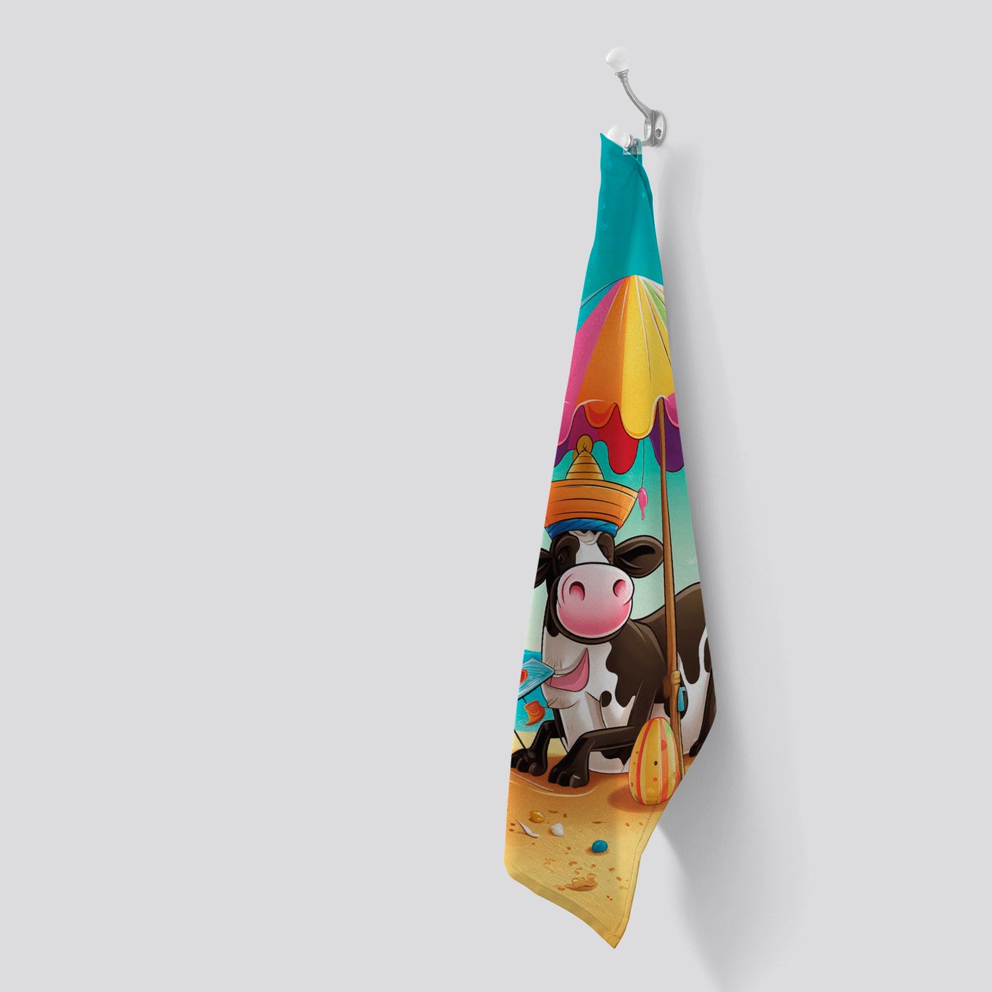 Cow On A Beach Holiday Tea Towel