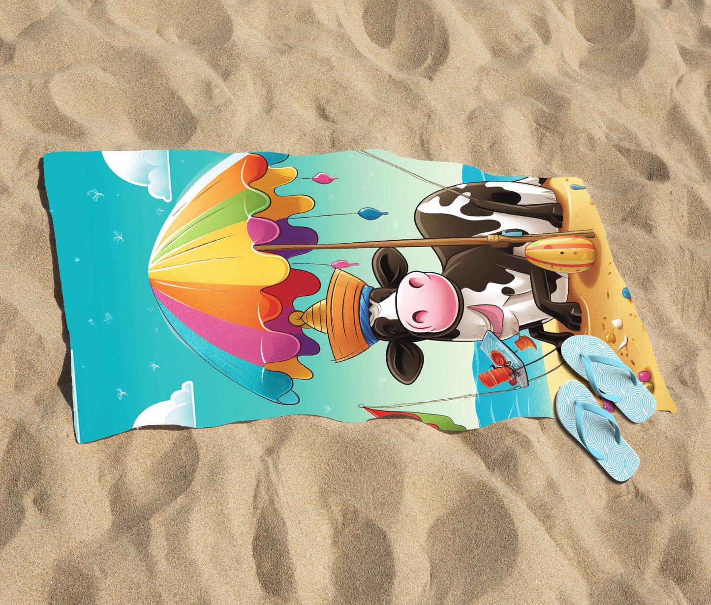Cow On A Beach Holiday Beach Towel
