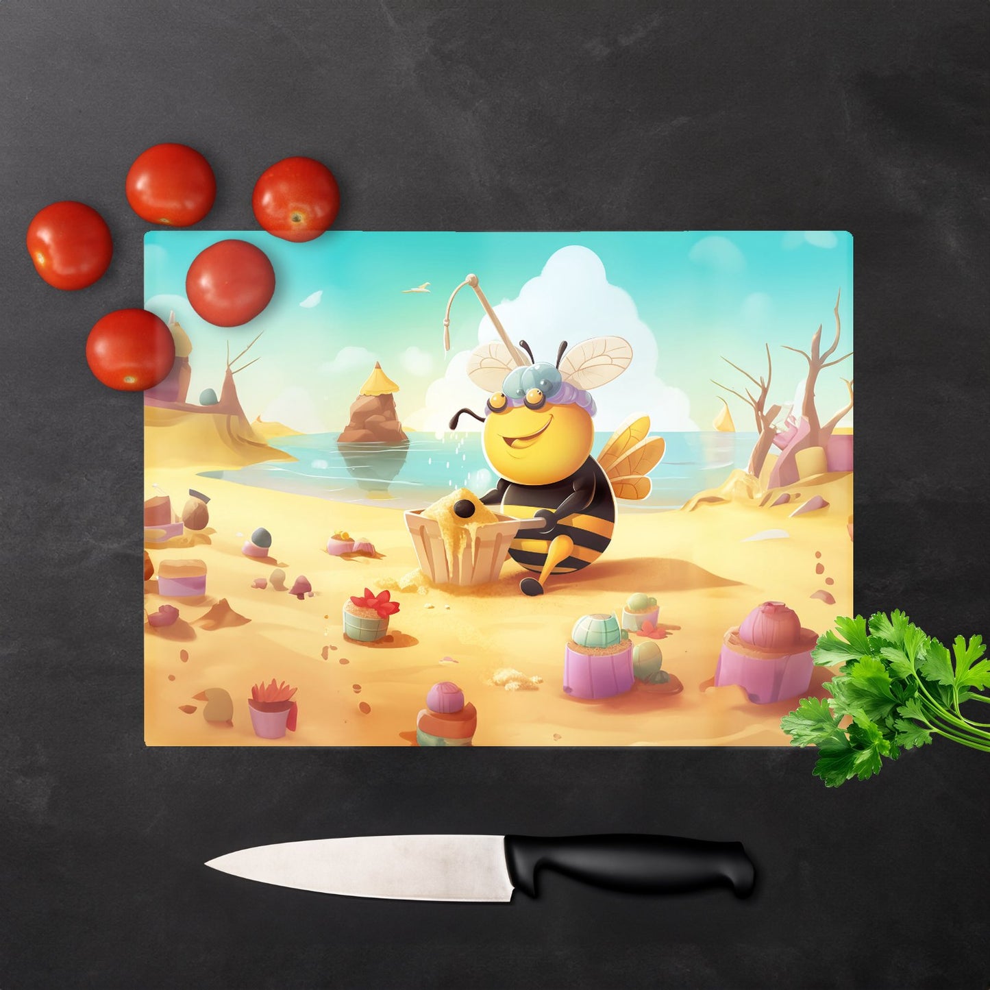 Bumblebee On A Beach Holiday Glass Chopping Board