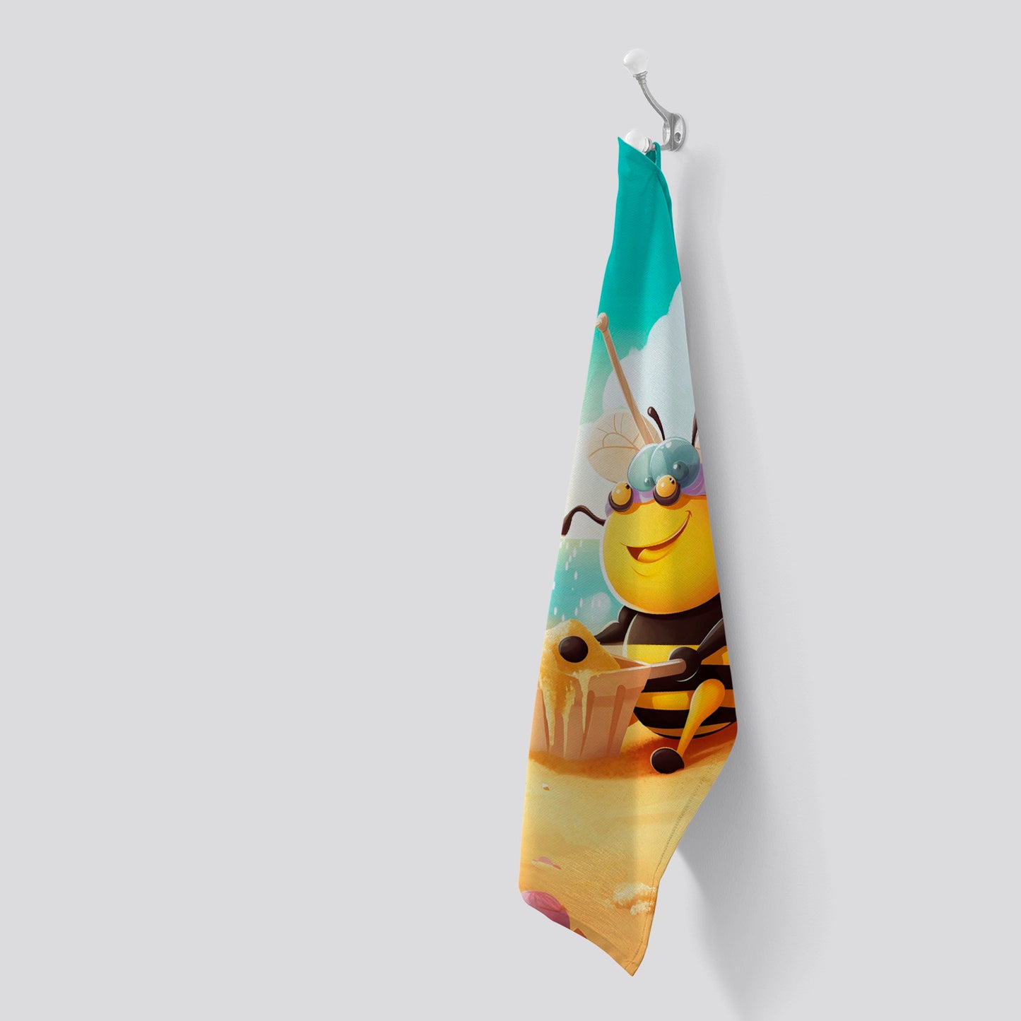 Bumblebee On A Beach Holiday Tea Towel