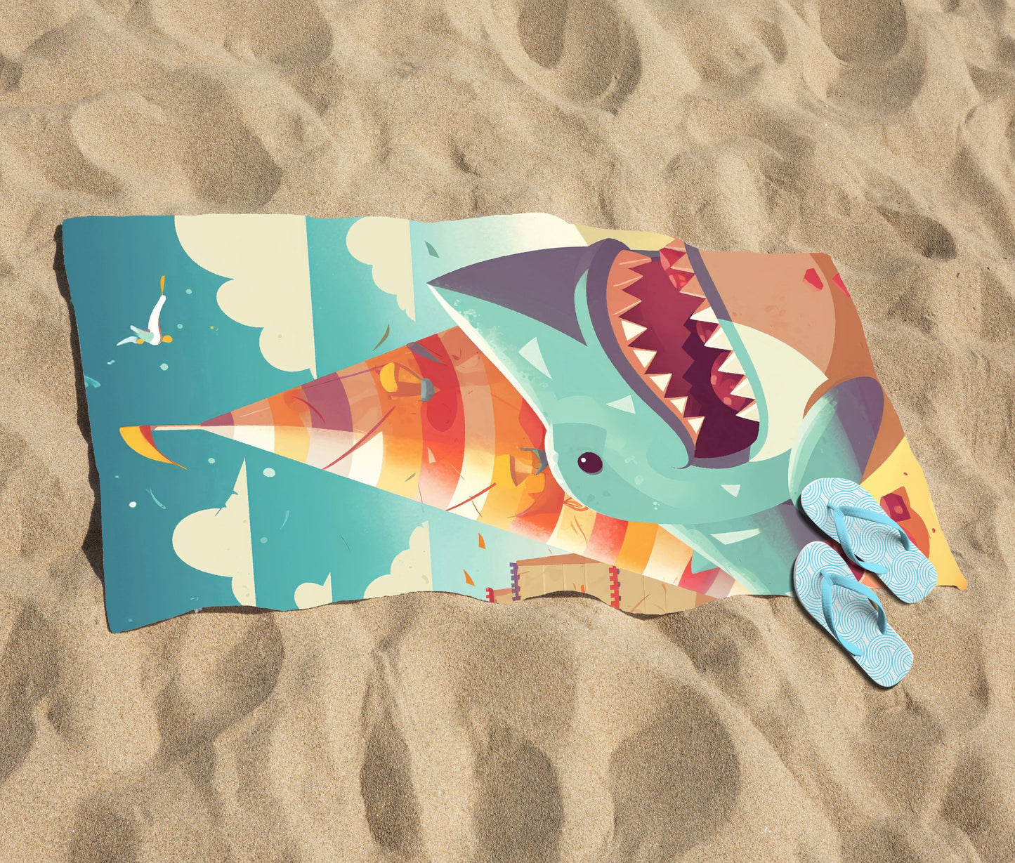 Shark On A Beach Holiday Beach Towel