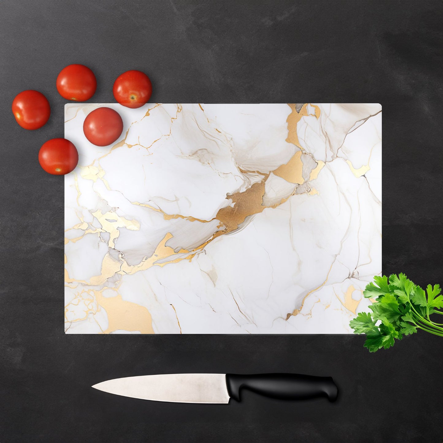 White Marble With Gold Glass Chopping Board