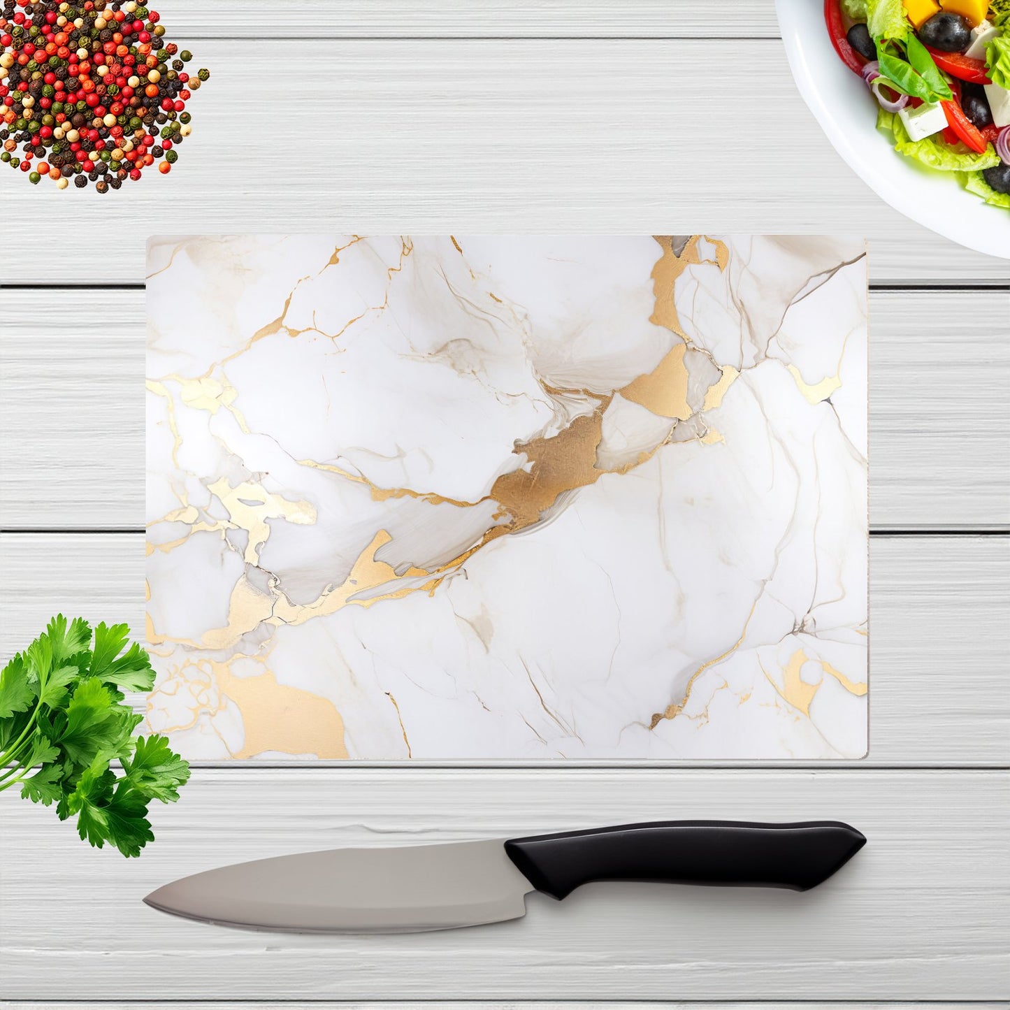 White Marble With Gold Glass Chopping Board