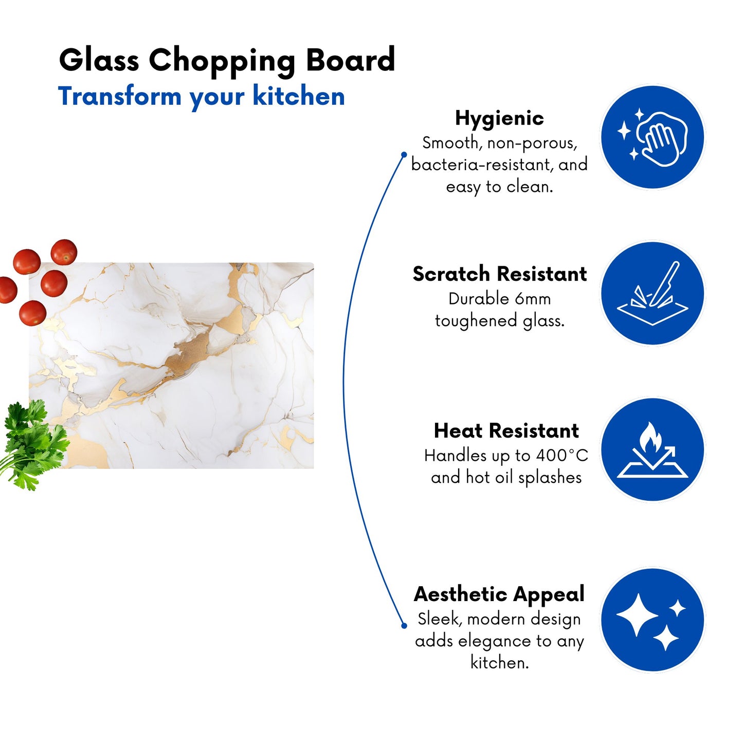 White Marble With Gold Glass Chopping Board