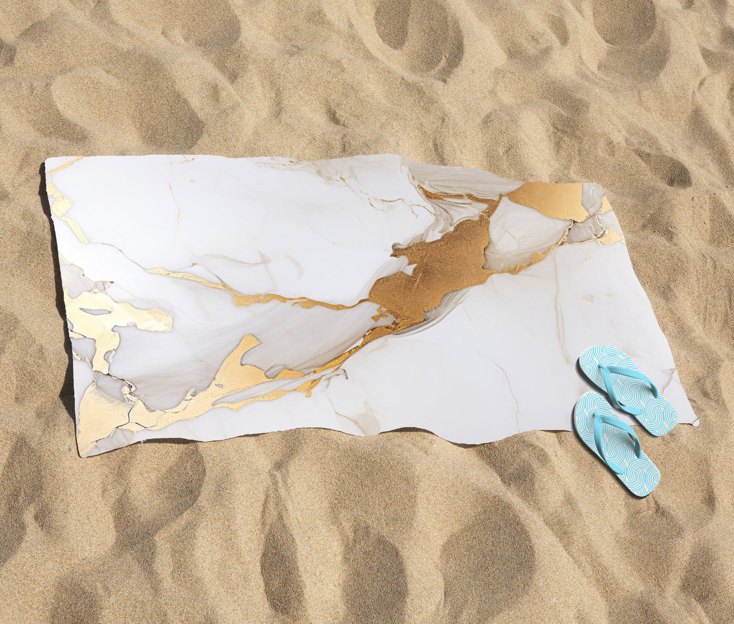 White Marble With Gold Beach Towel