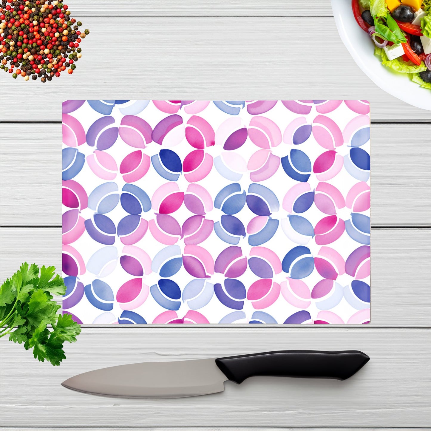 Interlocking Pink Blue Shape Glass Chopping Board