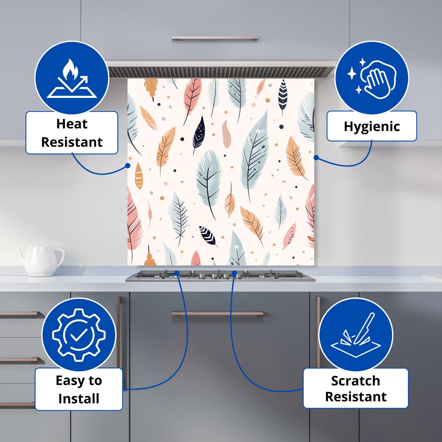 Pastel Feather Pattern Kitchen Splashback