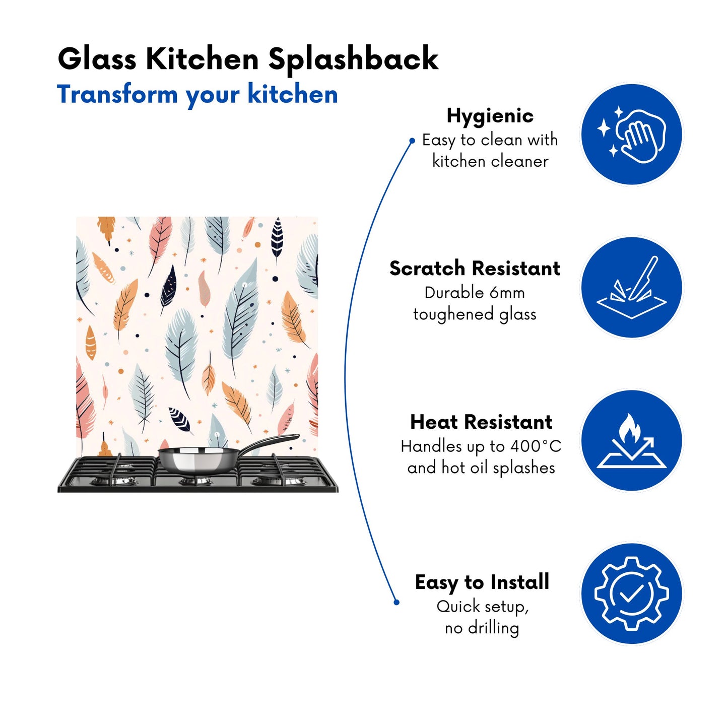 Pastel Feather Pattern Kitchen Splashback