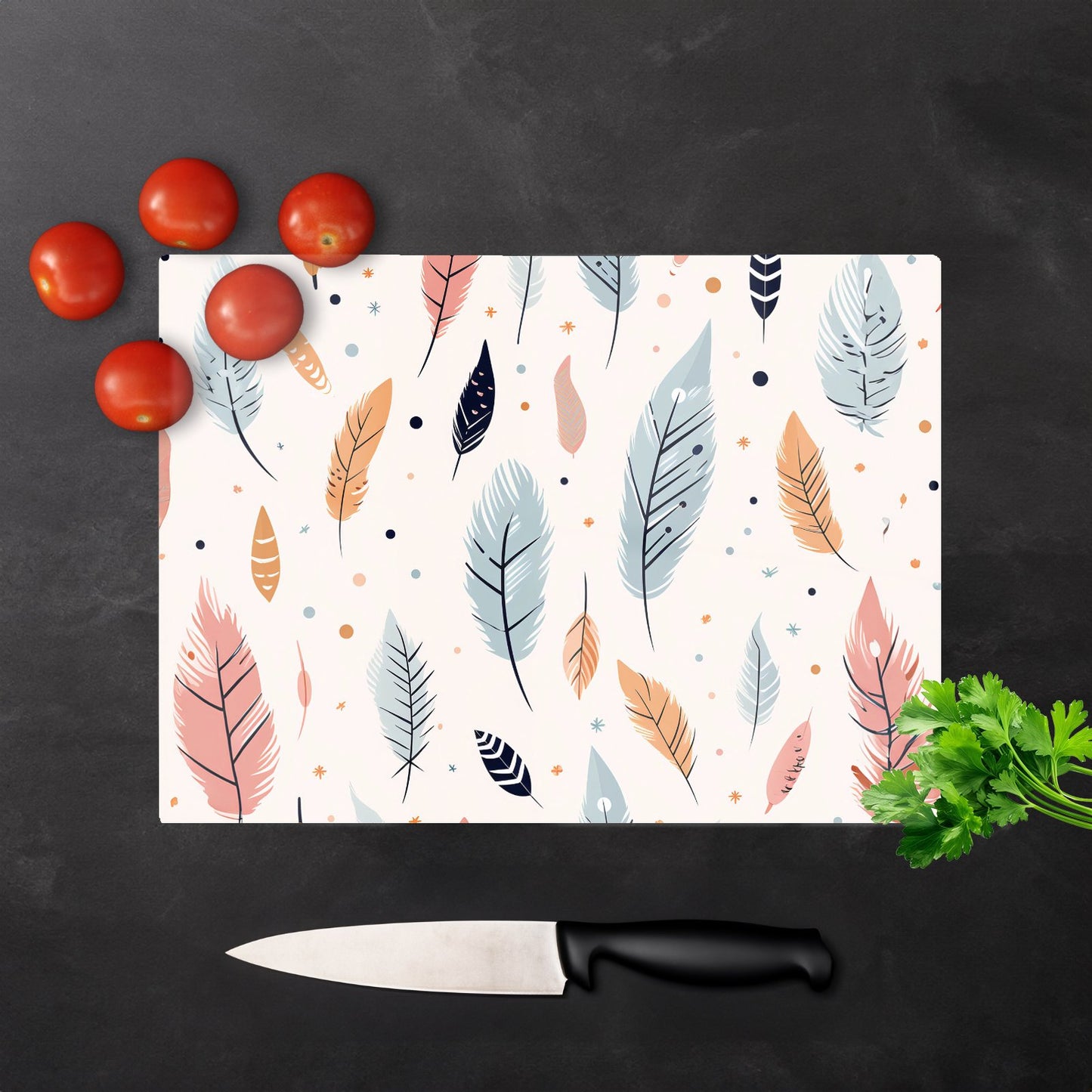 Pastel Feather Pattern Glass Chopping Board