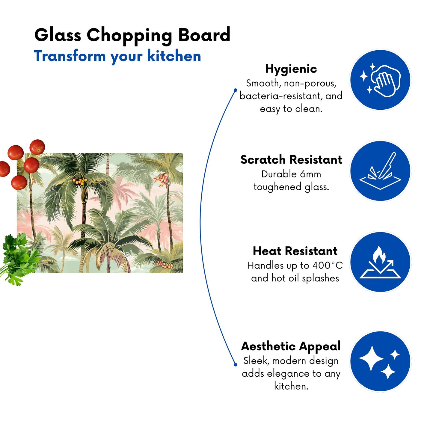 Palm Trees Pattern Glass Chopping Board