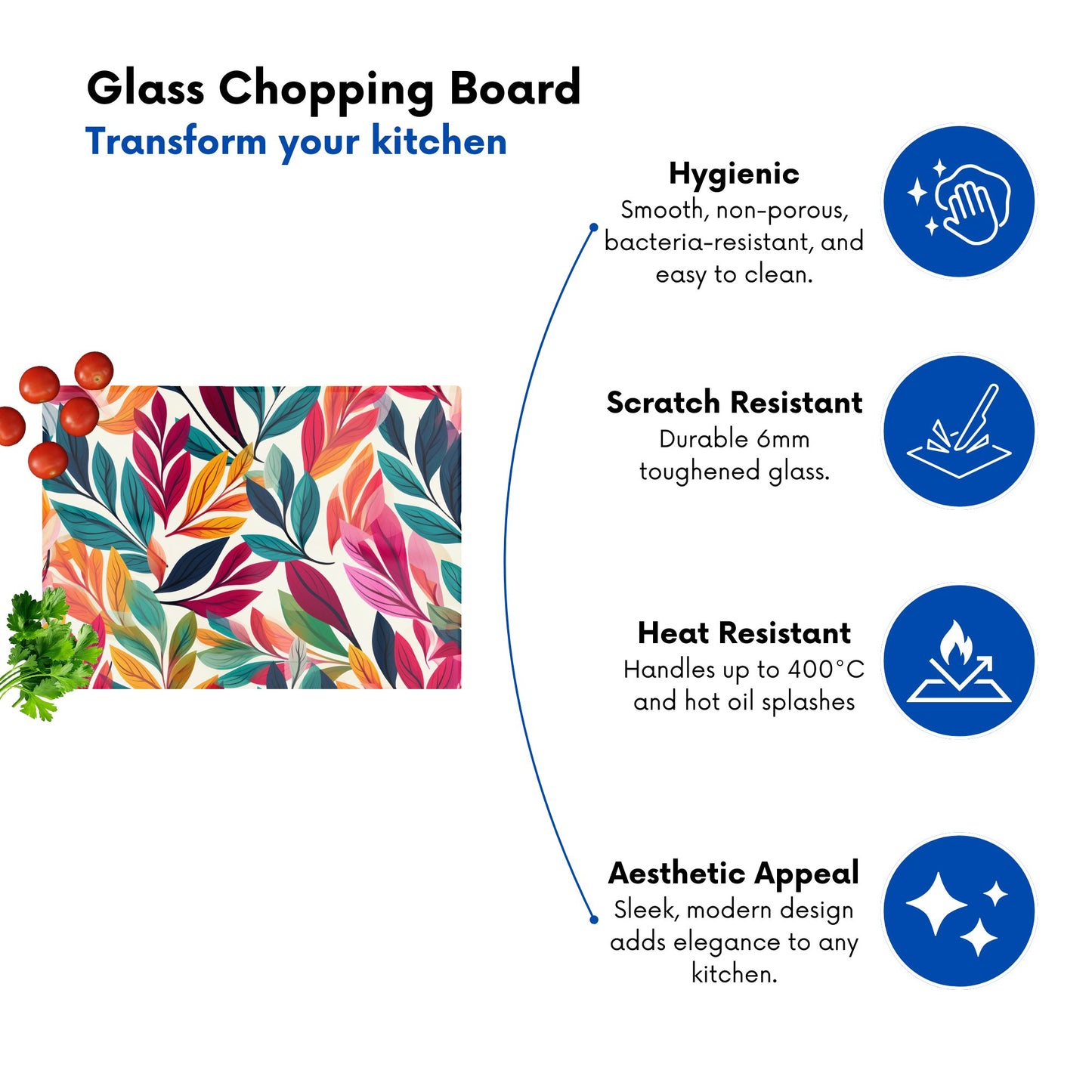 Bright Leaves Pattern Glass Chopping Board