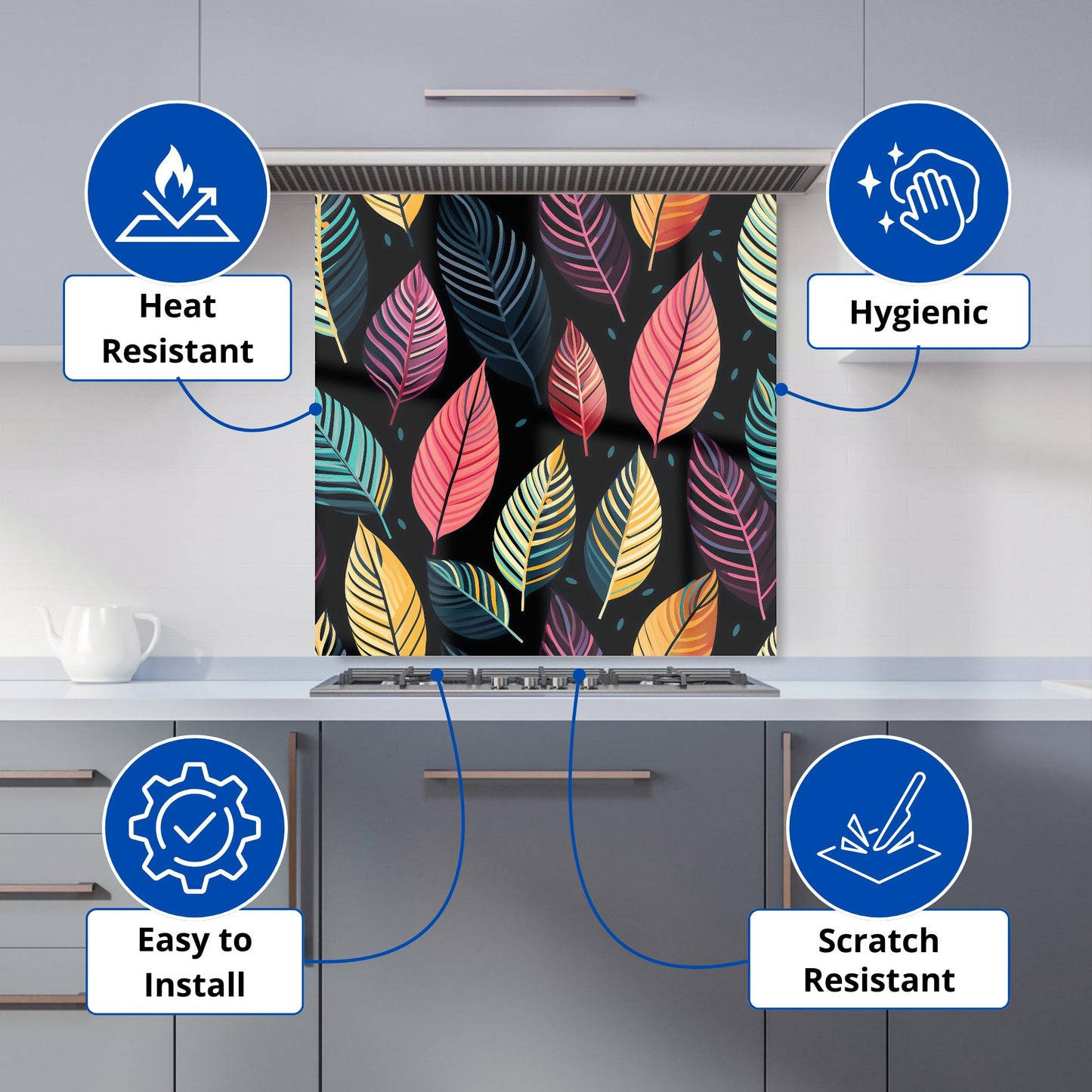 Colourful Leaves Pattern Kitchen Splashback