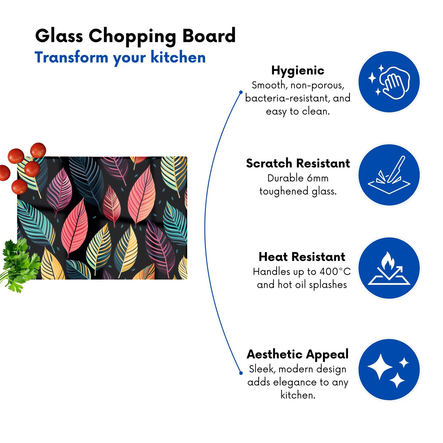 Colourful Leaves Pattern Glass Chopping Board