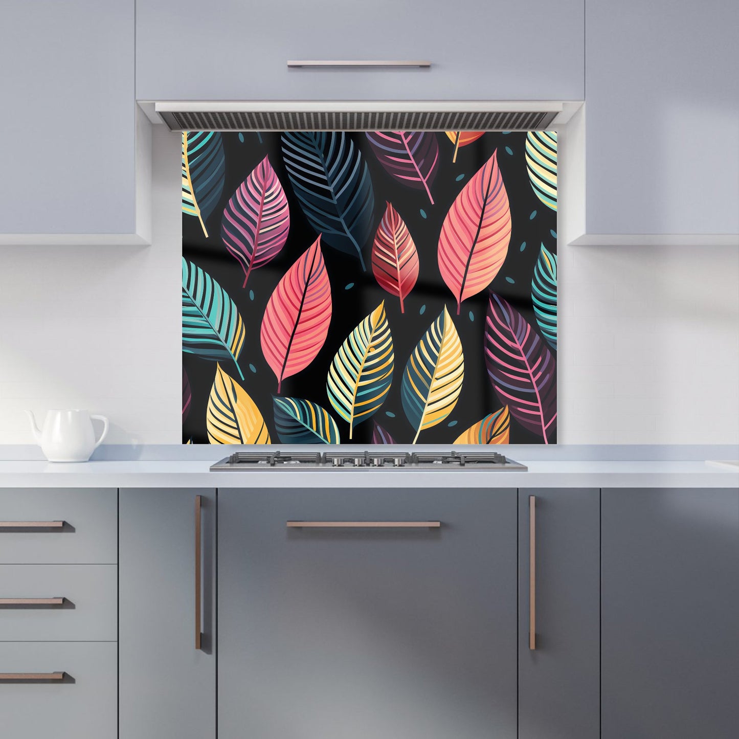 Colourful Leaves Pattern Kitchen Splashback