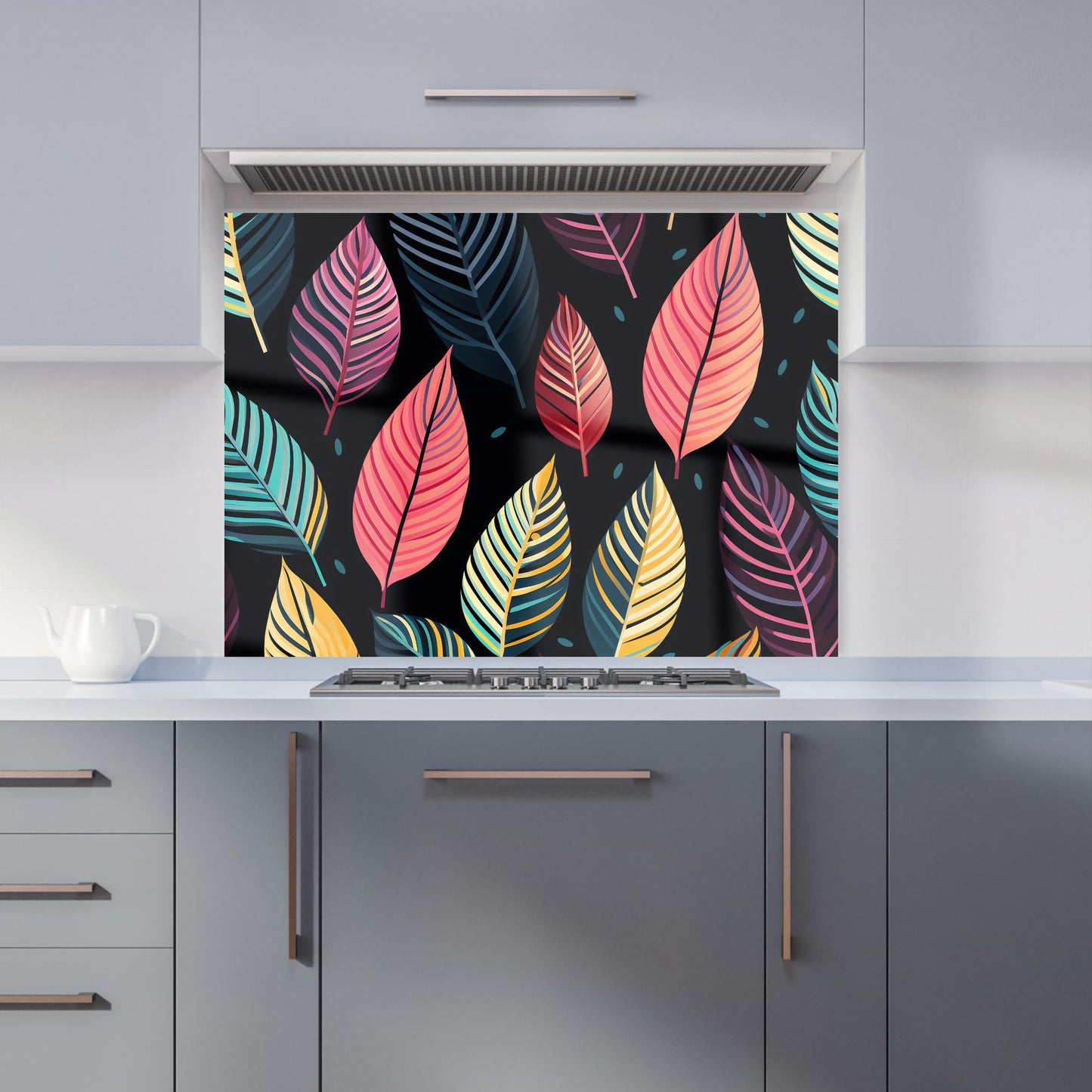Colourful Leaves Pattern Kitchen Splashback
