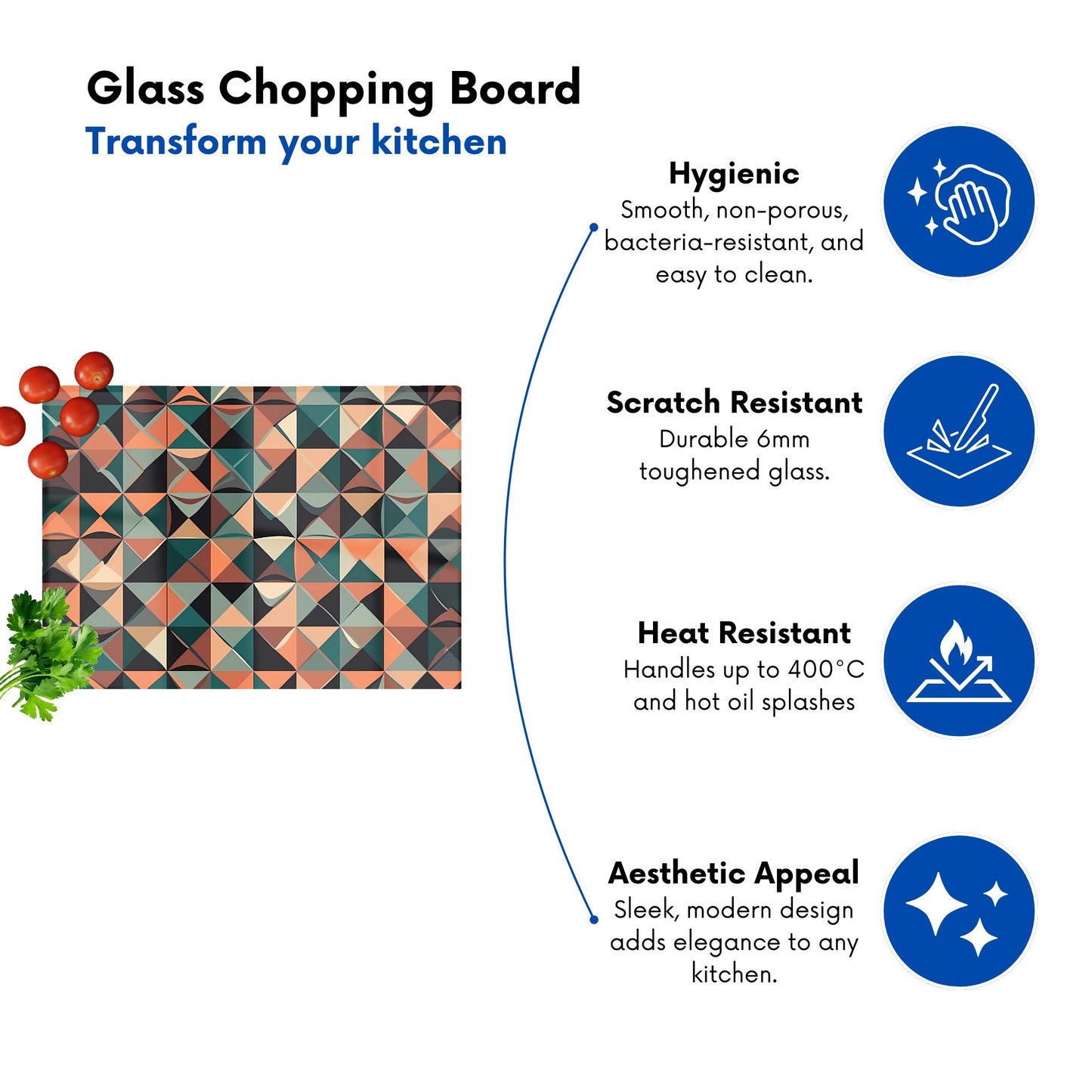 Geometric Print Pattern Glass Chopping Board