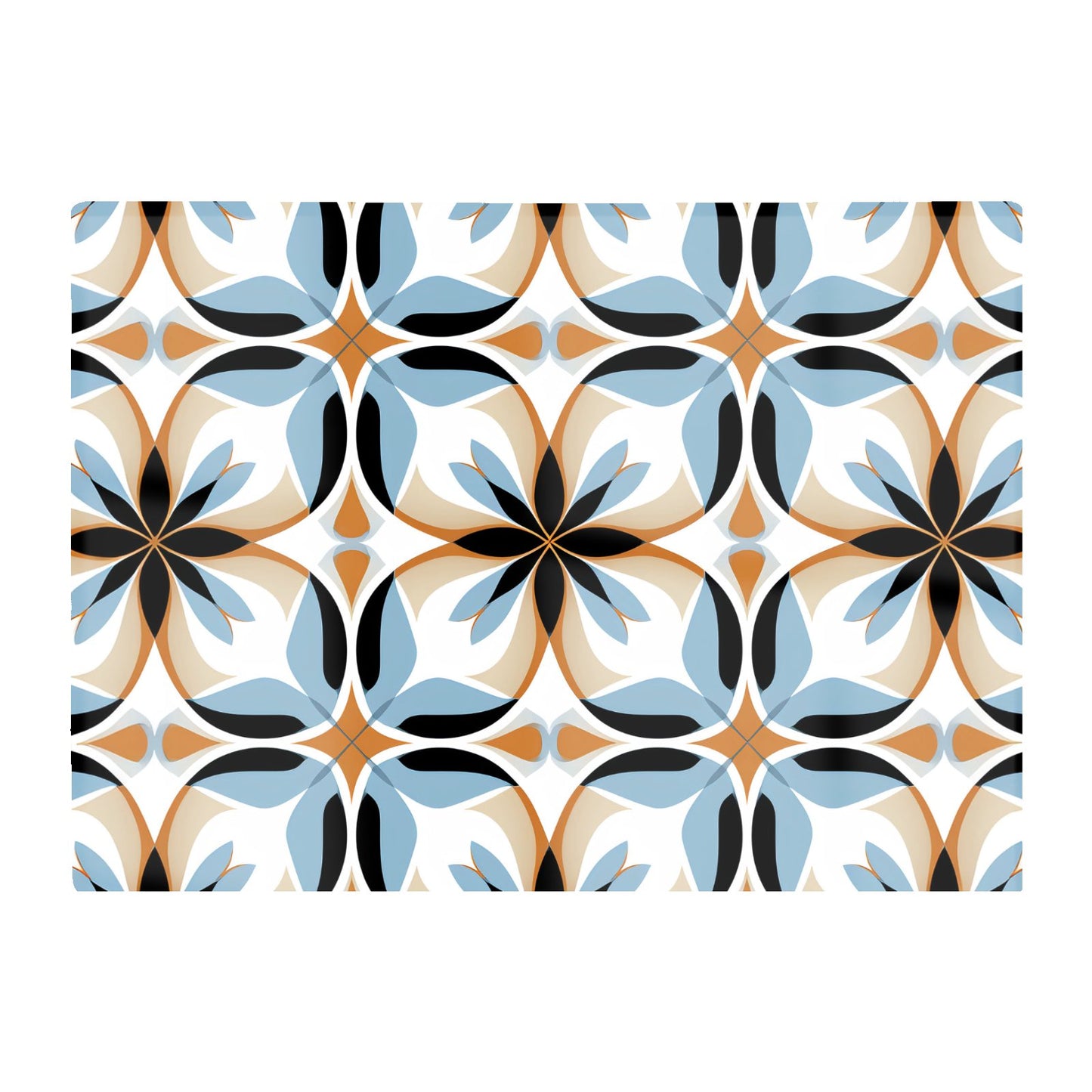 White Brown And Blue Geometric Pattern Glass Chopping Board