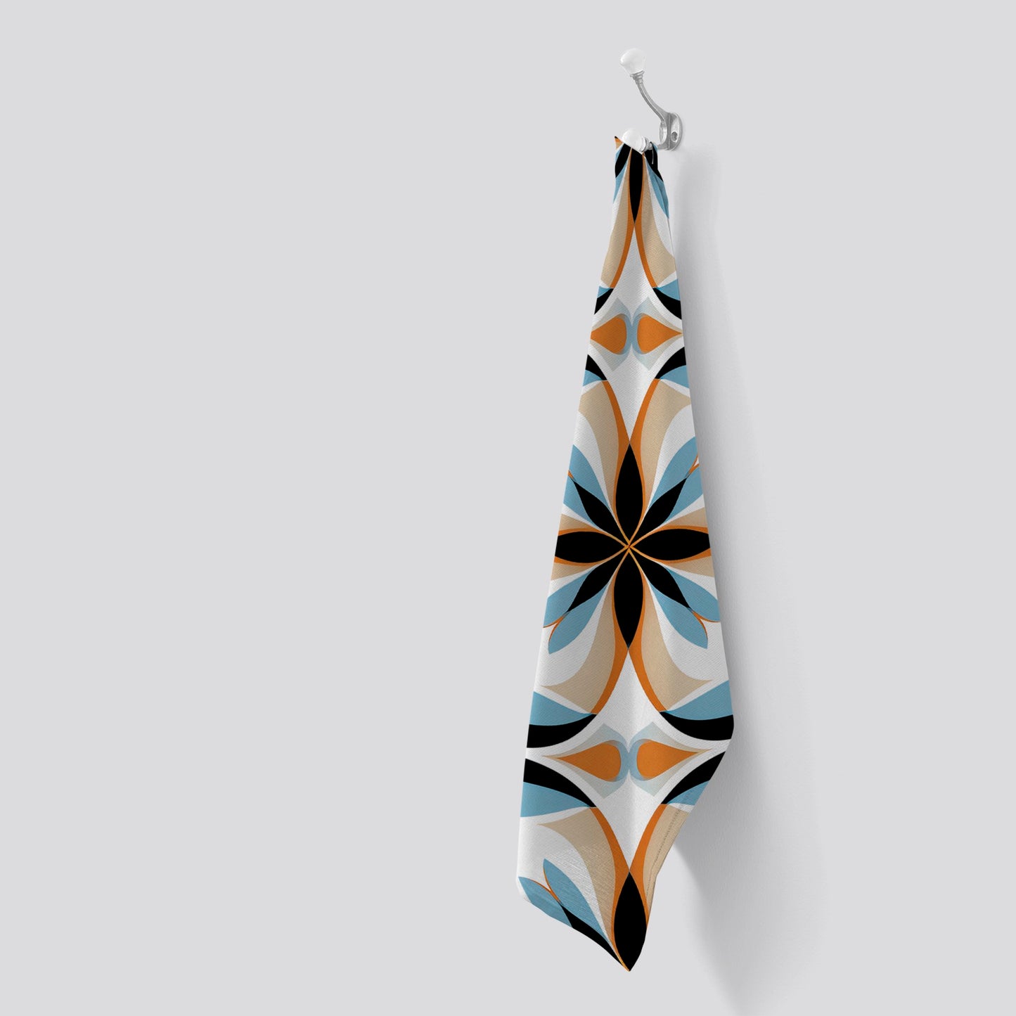 White Brown and Blue Geometric Pattern Tea Towel