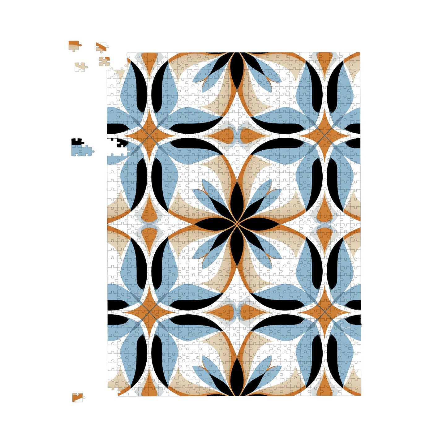 White Brown and Blue Geometric Pattern Jigsaw Puzzle