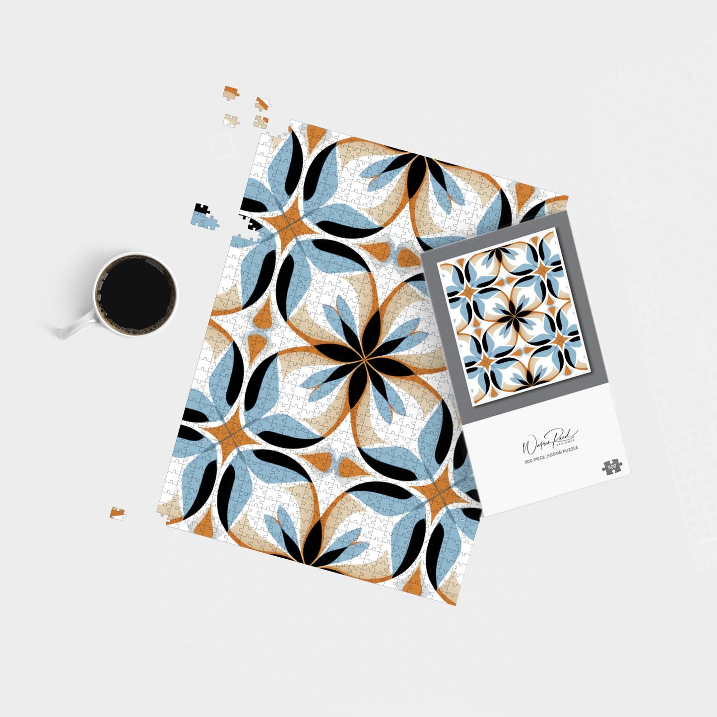 White Brown and Blue Geometric Pattern Jigsaw Puzzle